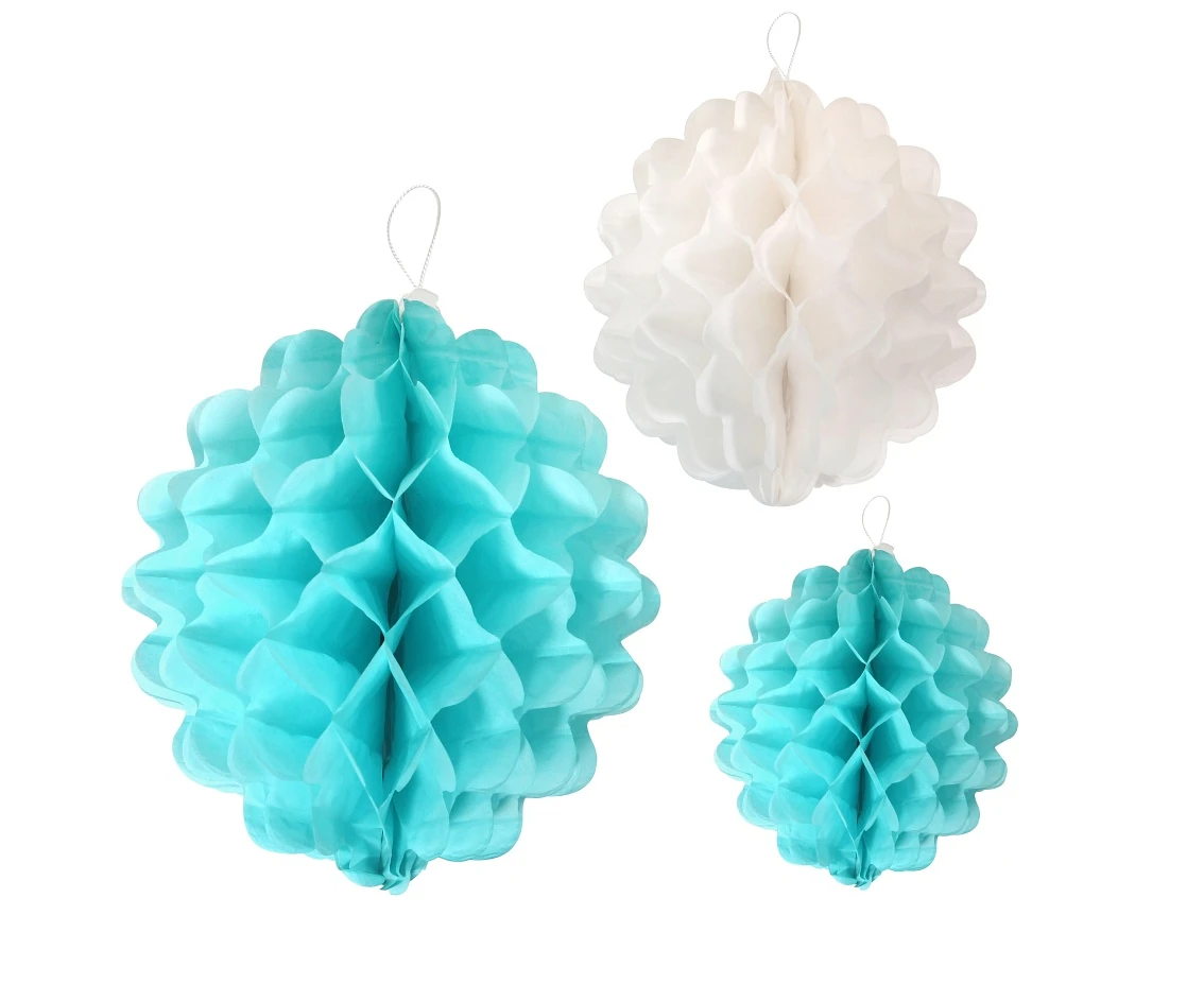 Honeycomb ball, 3 balls, blue colours assorted (15 cm, 22 cm, 29 cm)