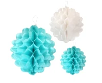 Honeycomb ball, 3 balls, blue colours assorted (15 cm, 22 cm, 29 cm)