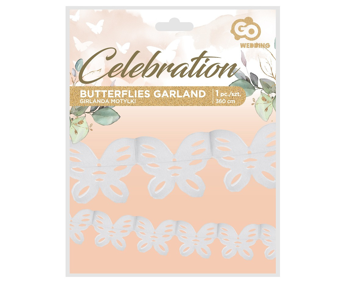 Butterfly Garland, white, 360 cm