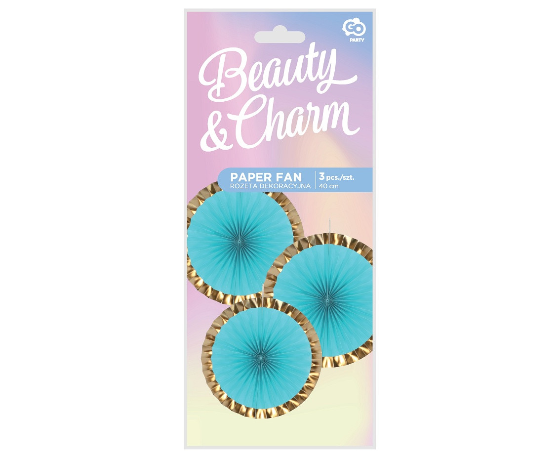 Paper fan, blue, 40 cm, 3 pcs EOL