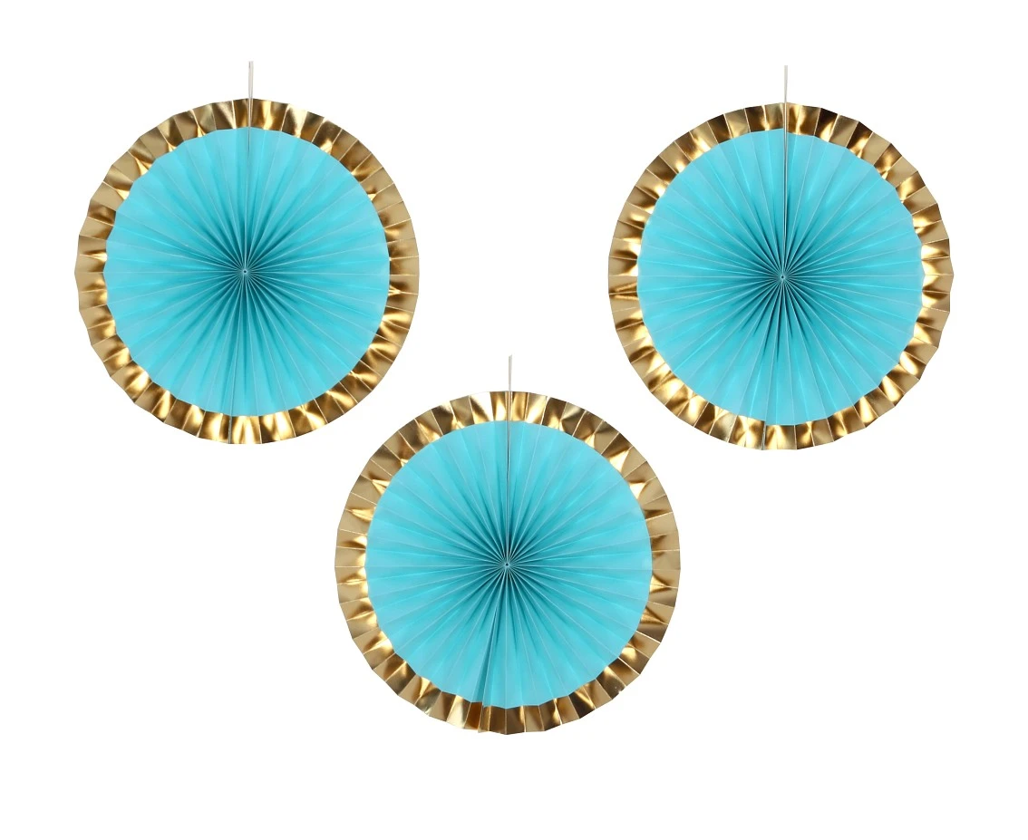 Paper fan, blue, 40 cm, 3 pcs EOL