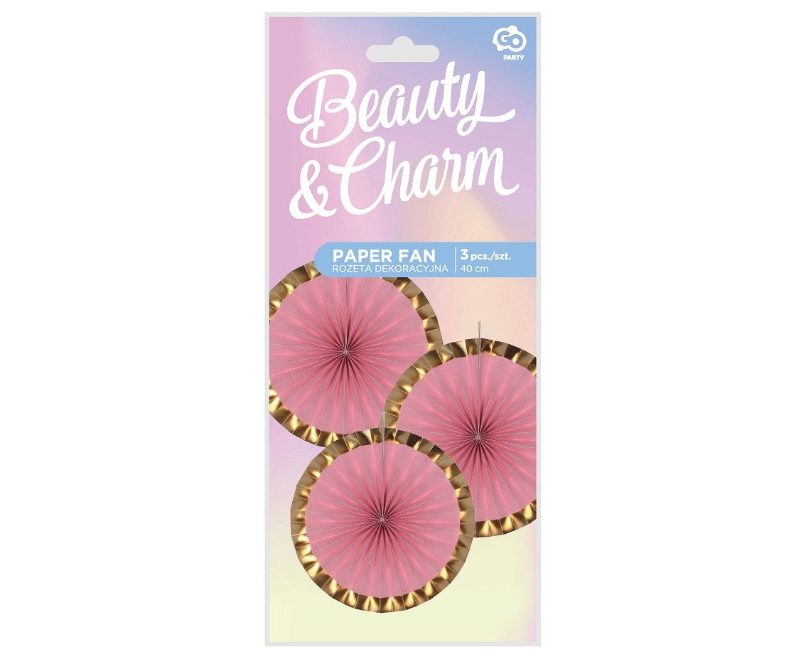 Paper fan, pink, 40 cm, 3 pcs
