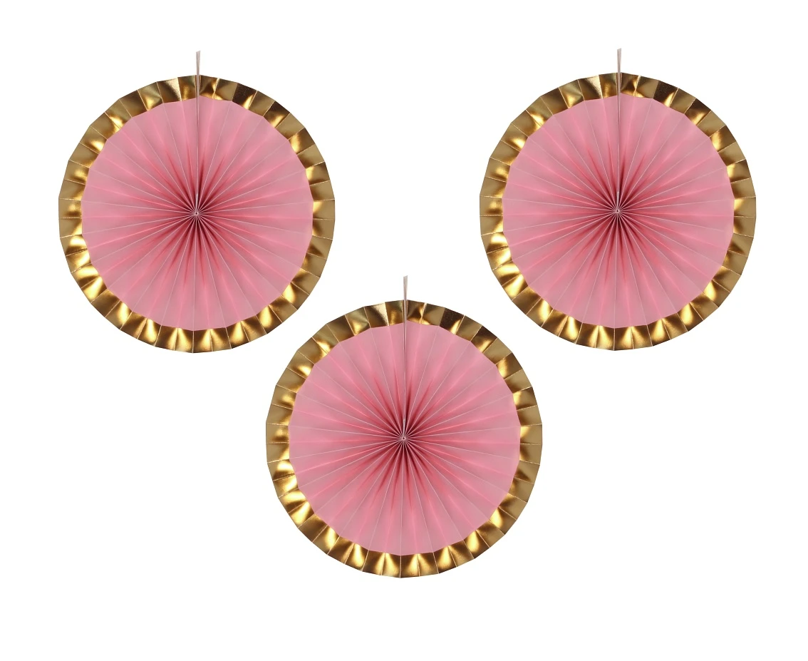 Paper fan, pink, 40 cm, 3 pcs