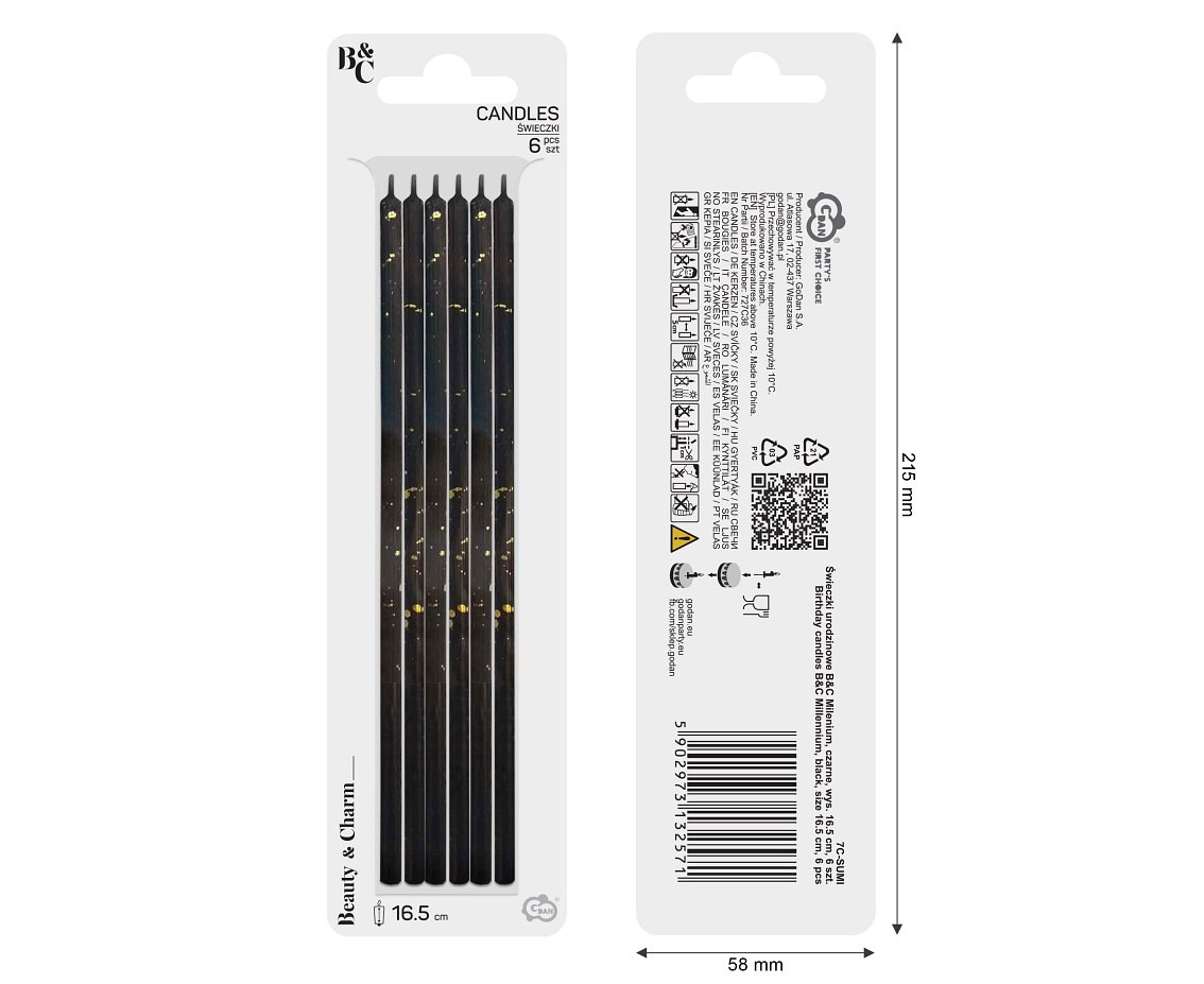 Birthday candles B&C Millennium, black, size 16.5 cm, 6 pcs.