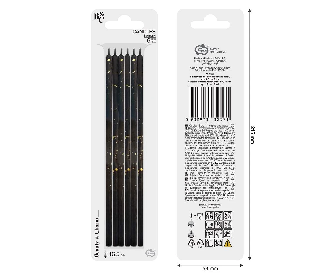 Birthday candles B&C Millennium, black, size 16.5 cm, 6 pcs.