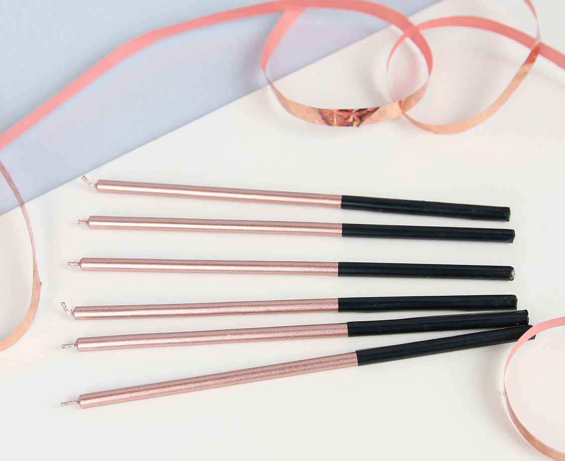 Birthday candles Platinum, rose gold, size 14.5 cm, 6 pcs.