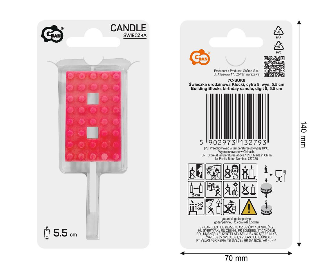 Building Blocks birthday candle, digit 8, size 5.5 cm