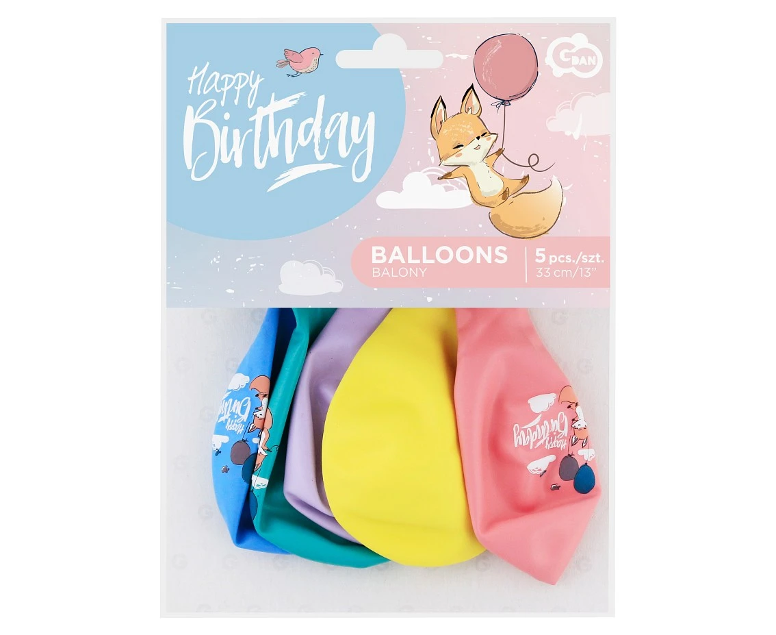 Balloons Gemar 13", pastel premium helium happy birthday (fox), 5pcs EOL