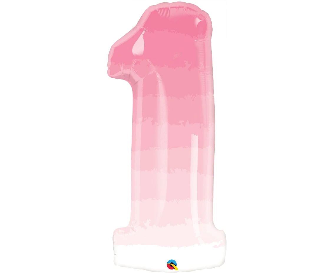 Foil balloon 38" QL Number 1, light pink, ombre EOL