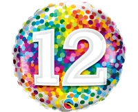 Foil balloon 18" QL RND Rainbow confetti 12 EOL