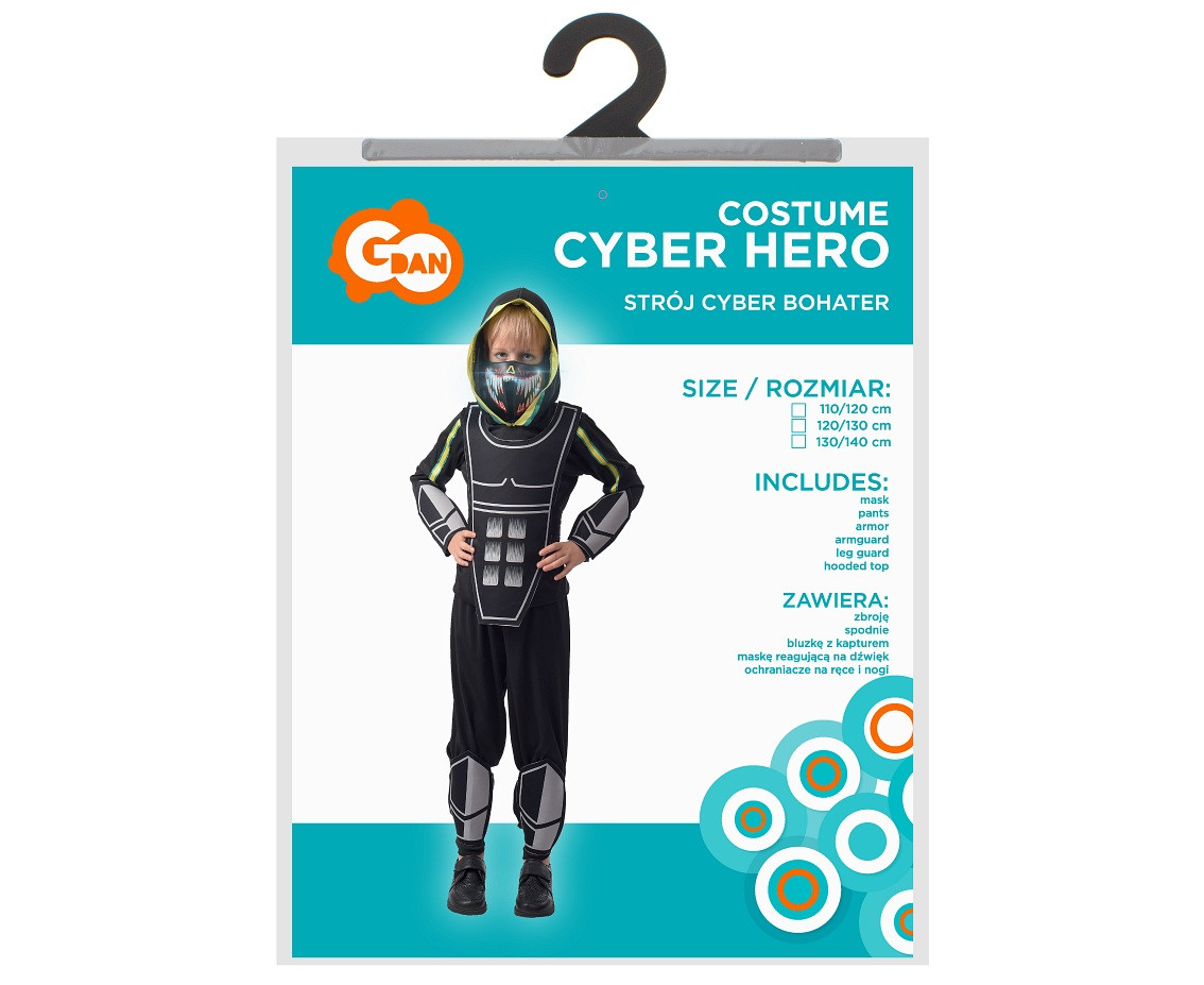 Costume for children Cyber Hero (hooded top, pants, sound reactive mask, armour, arm and legs guards), size 110/120 cm EOL