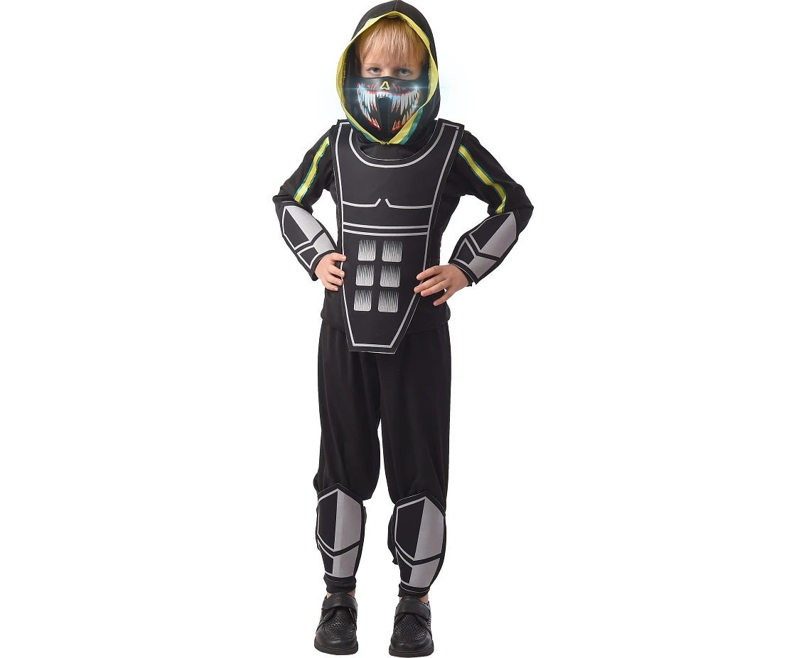 Costume for children Cyber Hero (hooded top, pants, sound reactive mask, armour, arm and legs guards), size 110/120 cm EOL