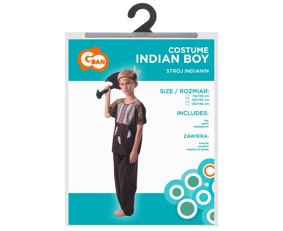 Costume for children Indian Boy (headpiece, top, pants), size 110/120 cm