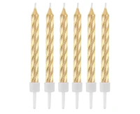 Candles with holders, swirl gold, 8 cm, 12 pcs
