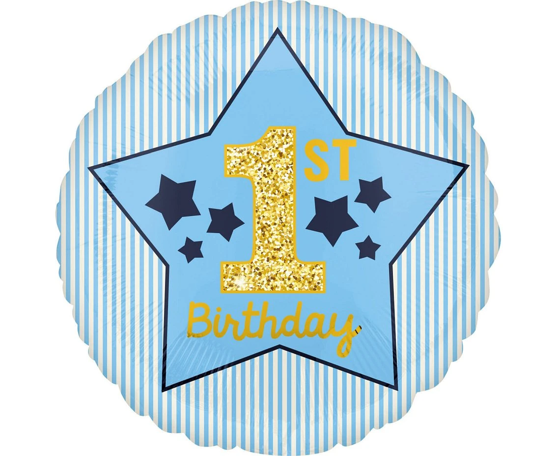 Foil balloon 18" CIR - 1 st Birthday, blue EOL