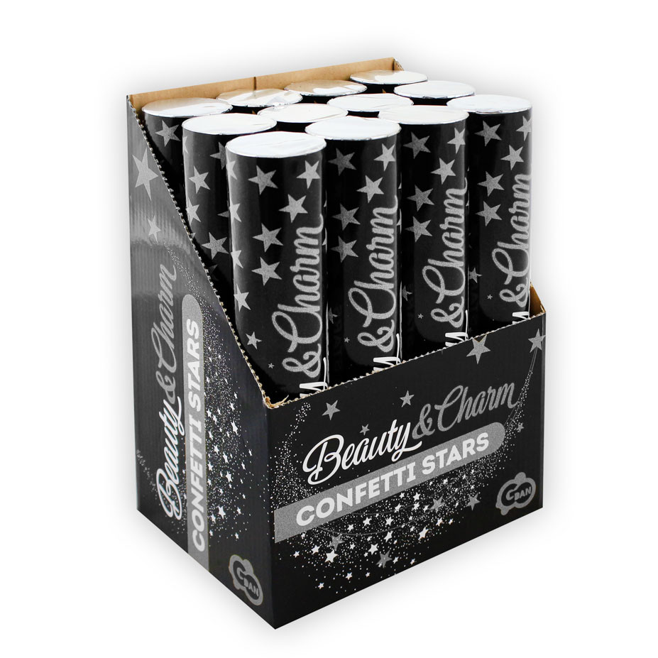 Confetti cannon Silver Stars, 30 cm