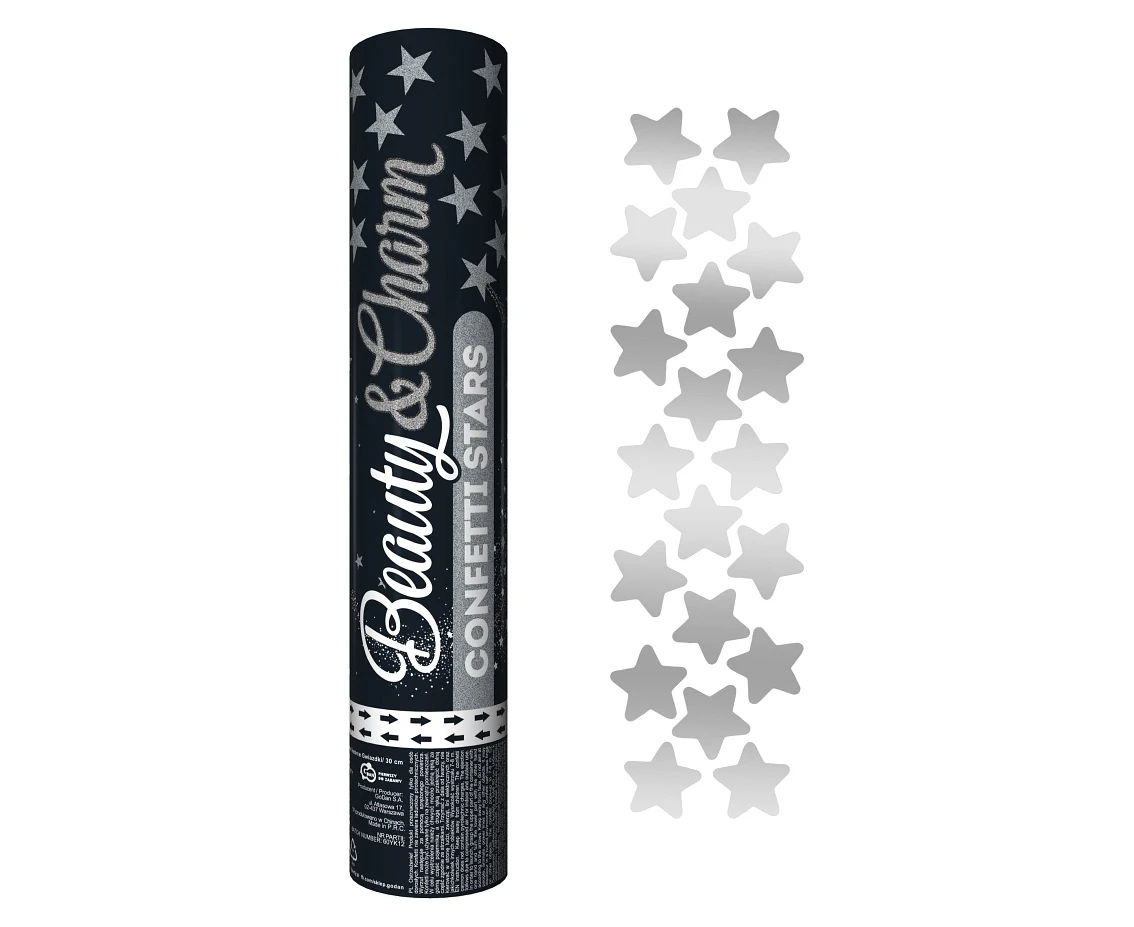 Confetti cannon Silver Stars, 30 cm