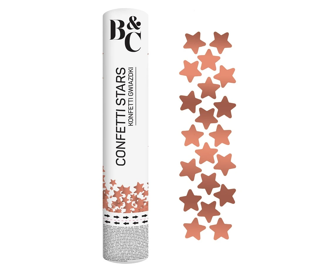Foil Confetti cannon Rose Gold Stars, 30 cm
