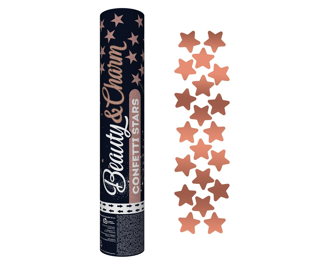Foil Confetti cannon Rose Gold Stars, 30 cm