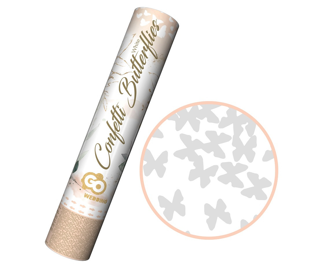 Paper Confetti cannon White Butterflies, 30 cm