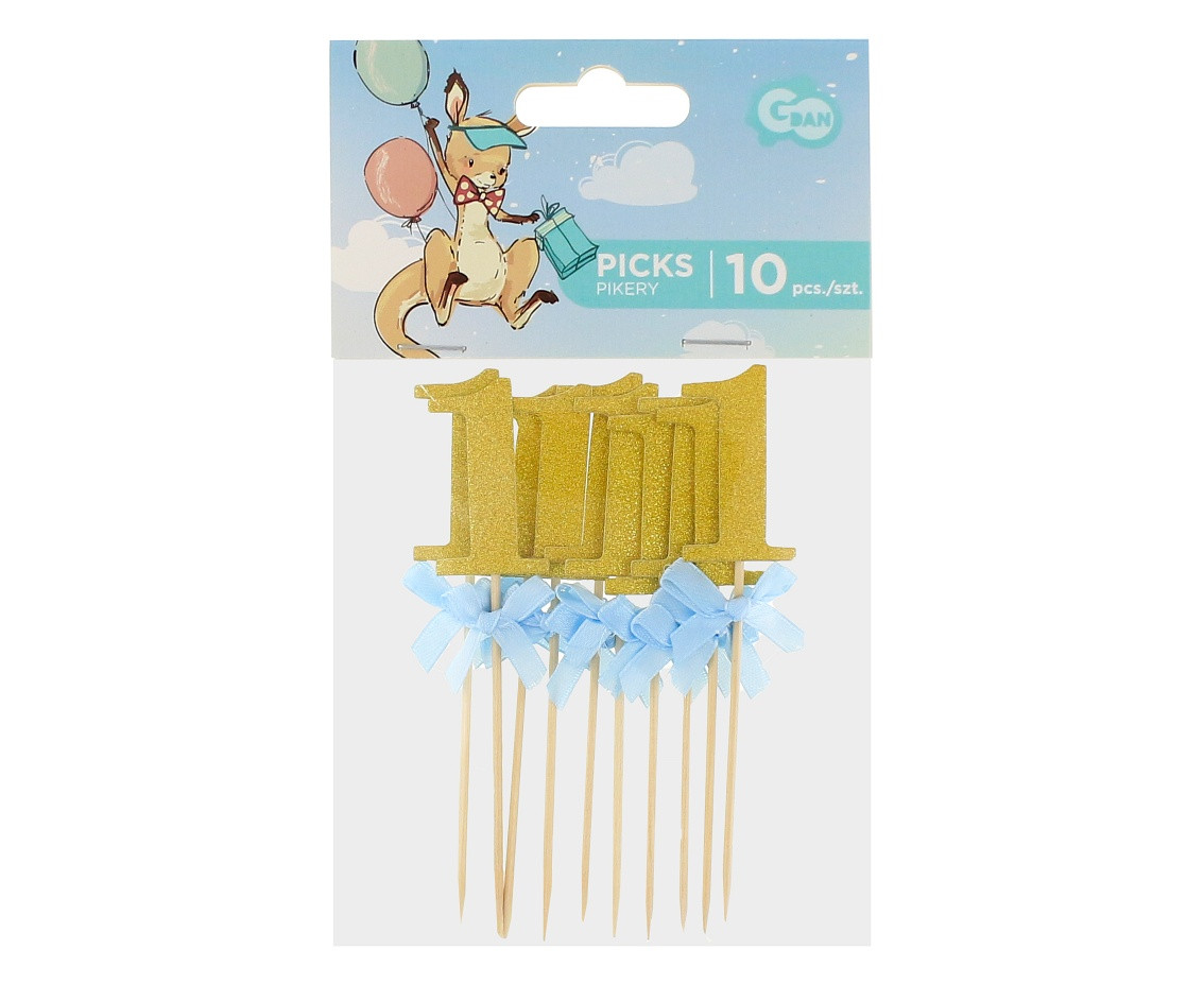 Cake picks 1st Birthday, blue, 10 pcs