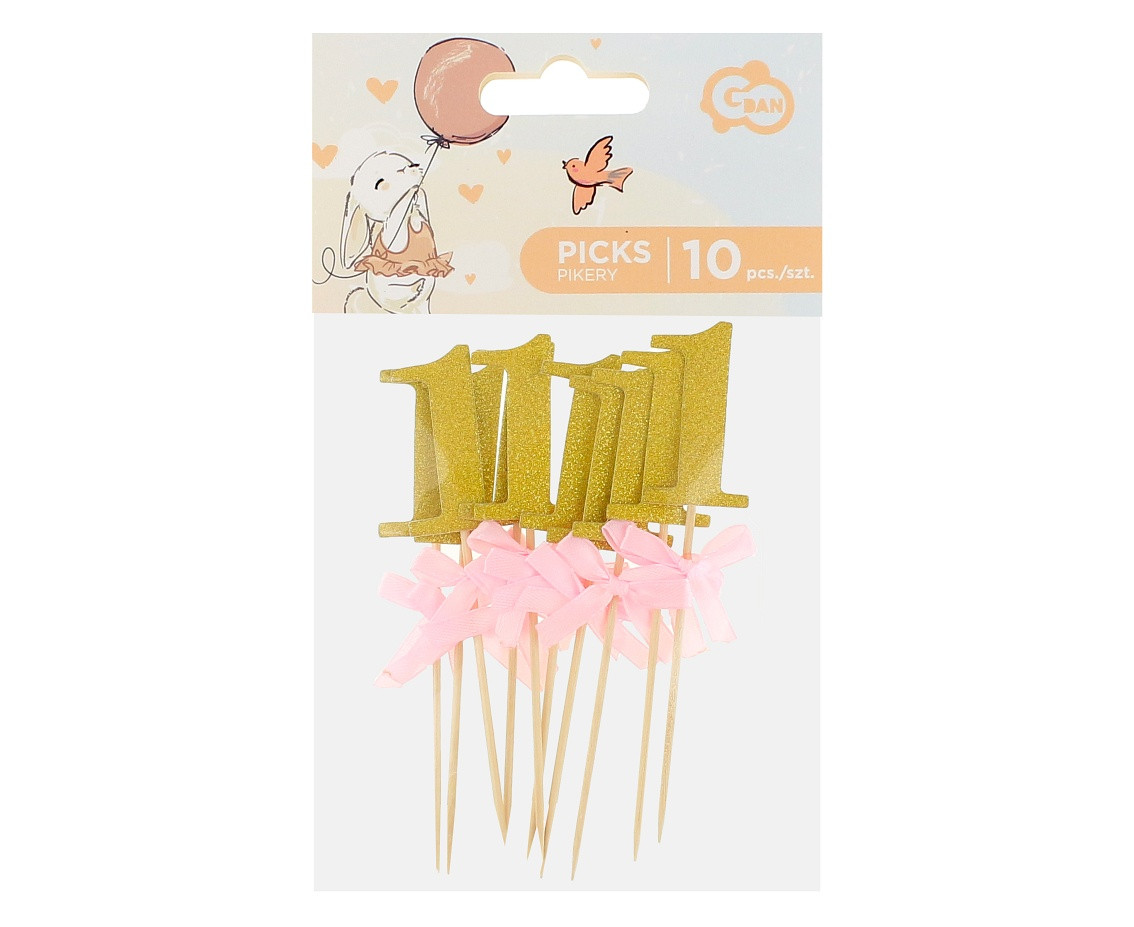 Cake picks 1st Birthday, pink, 10 pcs