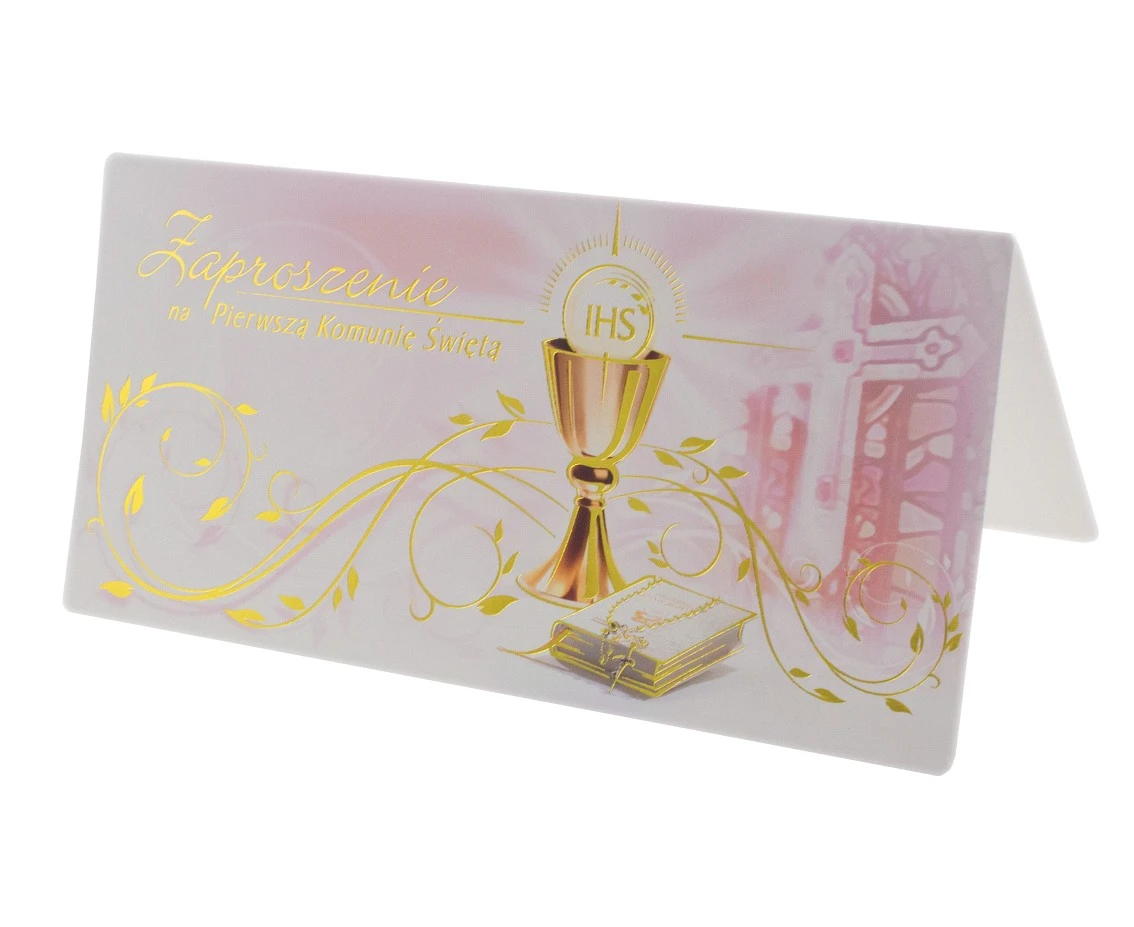 1st communion invitations, pink, 10 pcs.