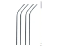 Stainless steel straws, silver (4 x bent + cleaning brush) EOL