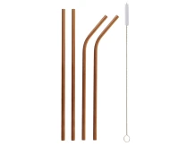 Stainless steel straws, rose-gold, 2 x bent, 2 x straight + cleaning brush EOL