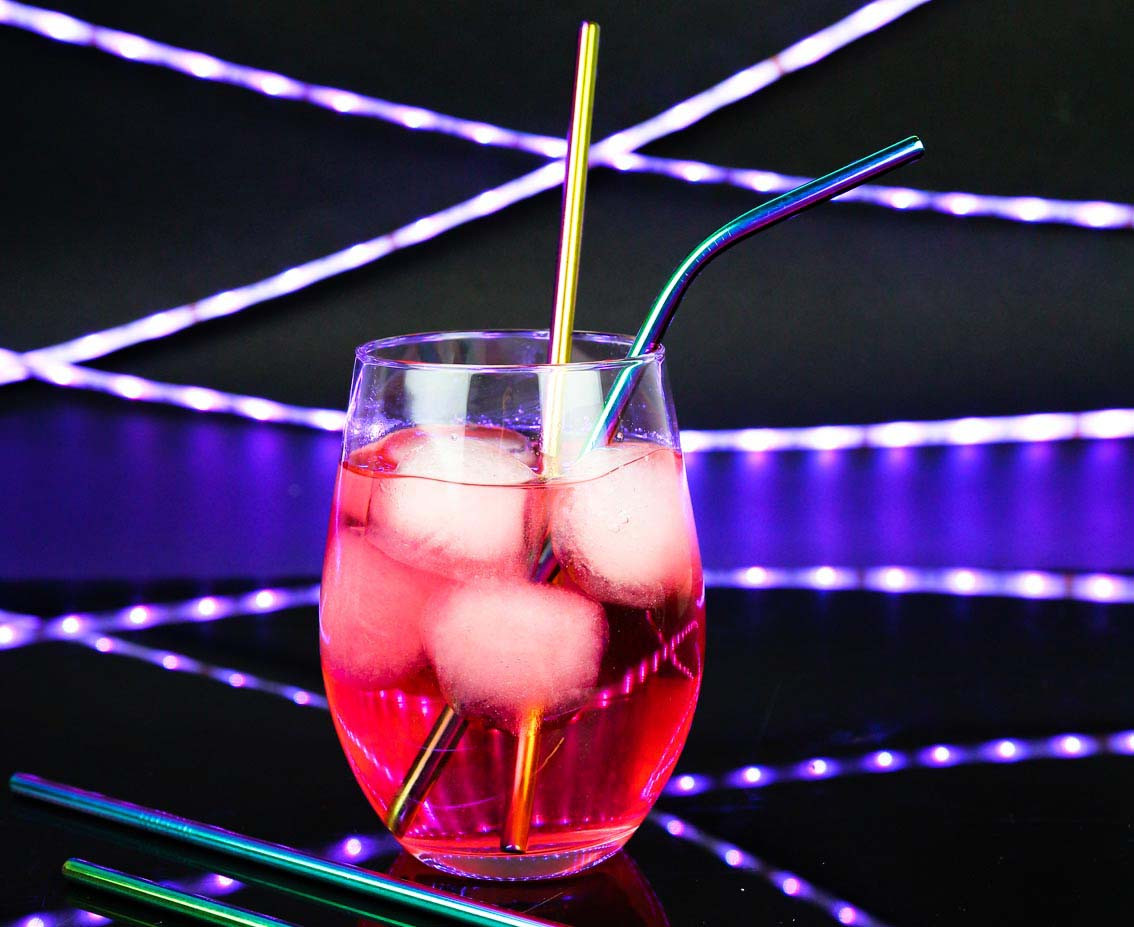Stainless steel straws, rainbow (2 x bent, 2 x straight + cleaning brush) EOL
