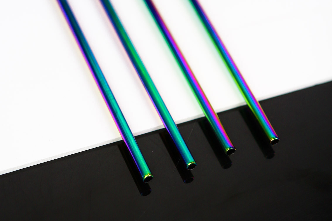 Stainless steel straws, rainbow (2 x bent, 2 x straight + cleaning brush) EOL