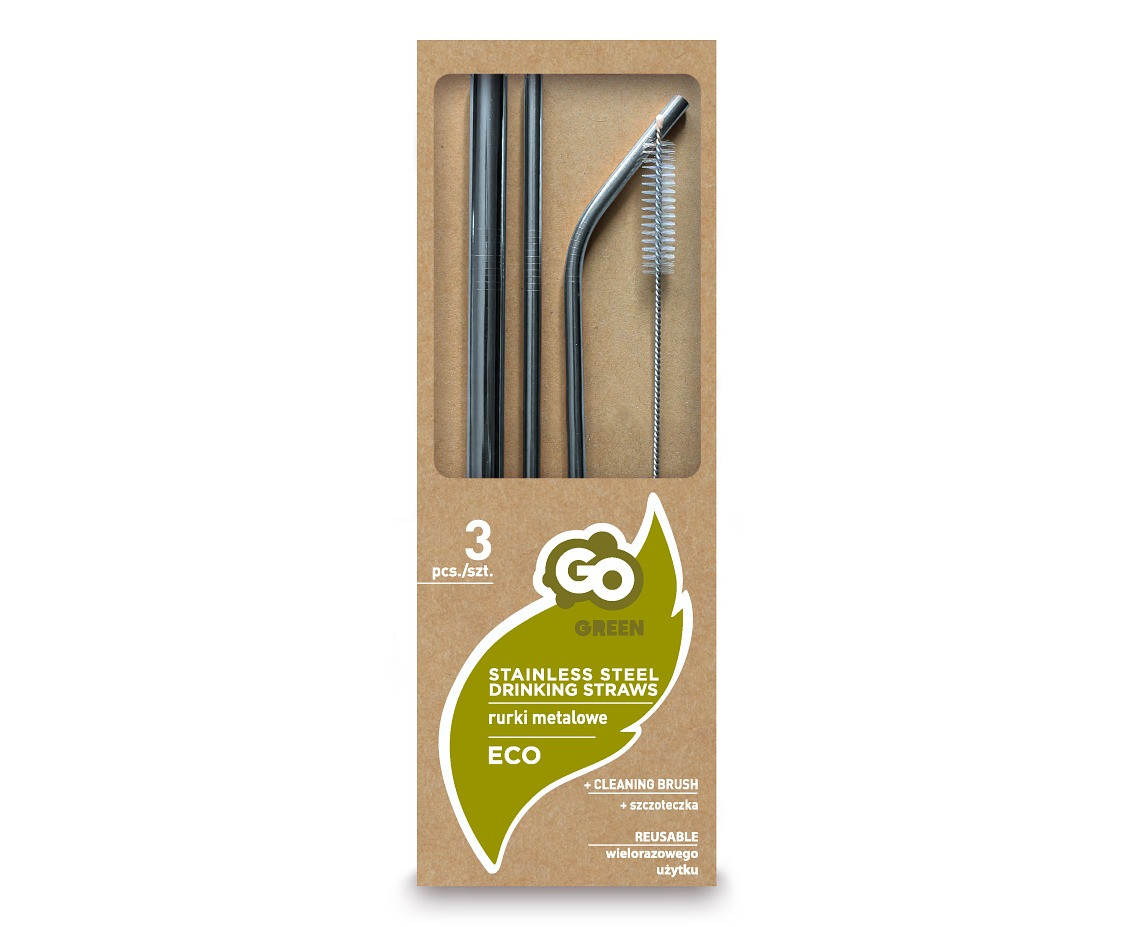 Stainless steel straws, silver (1 x shake, 1 x bent + 1 x straight + cleaning brush)