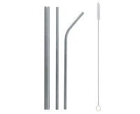 Stainless steel straws, silver (1 x shake, 1 x bent + 1 x straight + cleaning brush)