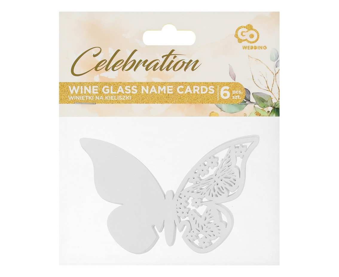 Butterfly glass place cards, white, 6 pcs