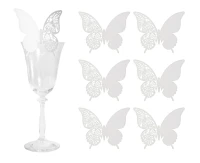 Butterfly glass place cards, white, 6 pcs