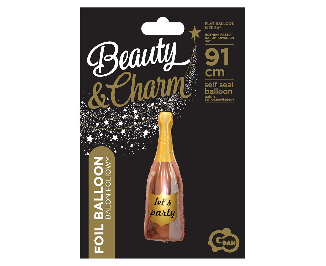 Champagne foil balloon, rose gold, 91x40 cm