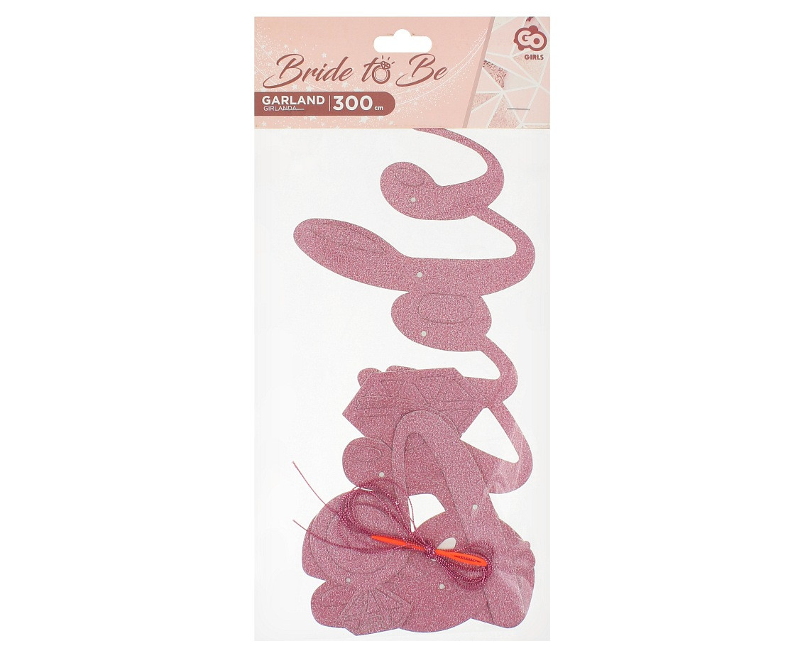 Bride to Be paper garland, glitter pink, 300 cm