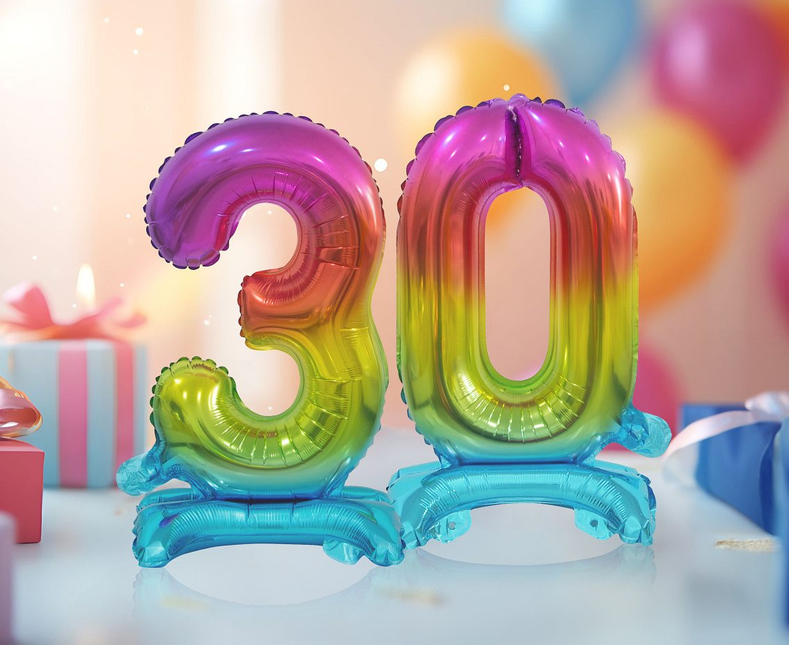 B&C foil balloon Standing digit 0, rainbow, 38 cm