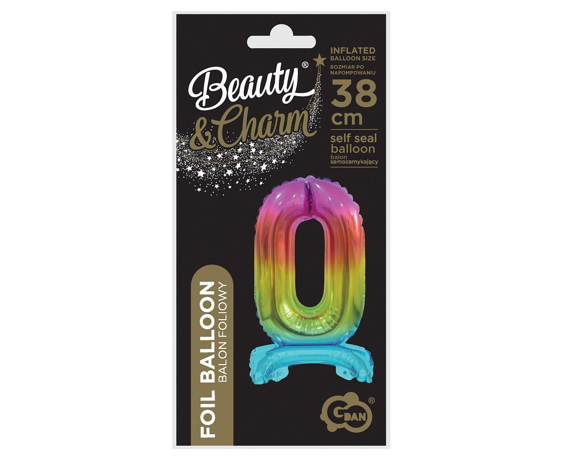 B&C foil balloon Standing digit 0, rainbow, 38 cm