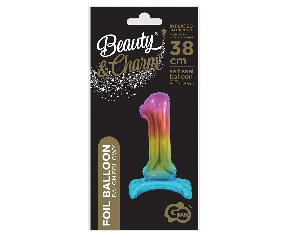 B&C foil balloon Standing digit 1, rainbow, 38 cm
