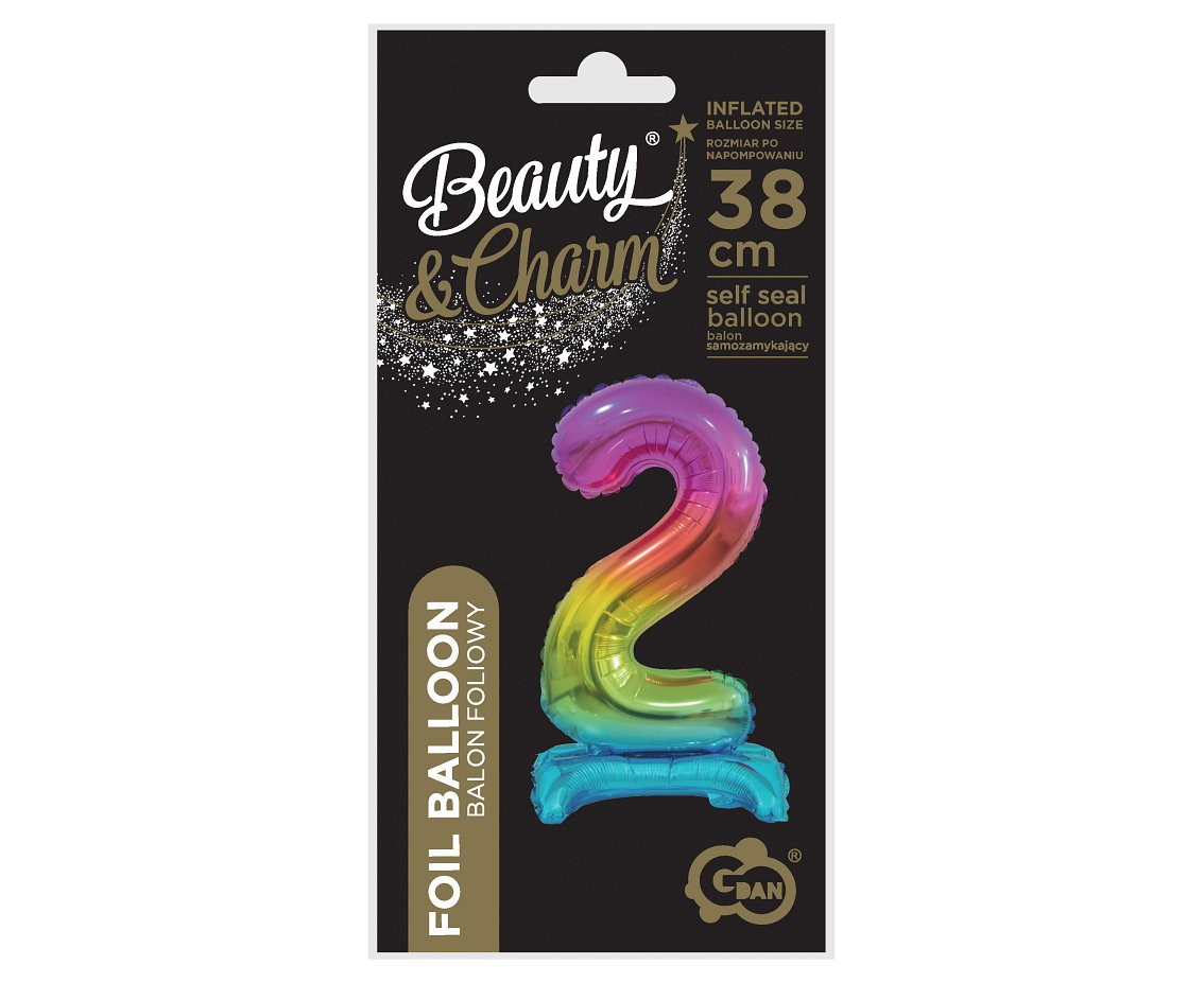 B&C foil balloon Standing digit 2, rainbow, 38 cm