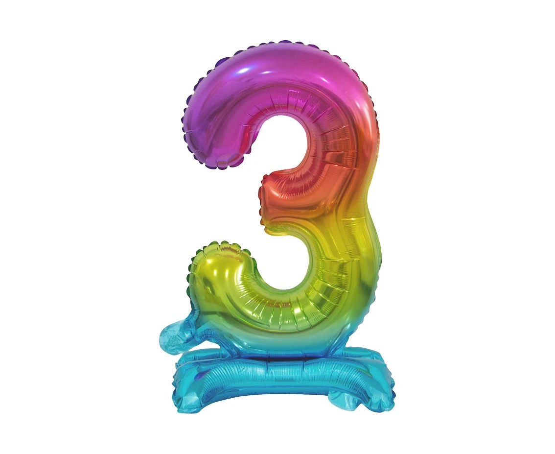 B&C foil balloon Standing digit 3, rainbow, 38 cm