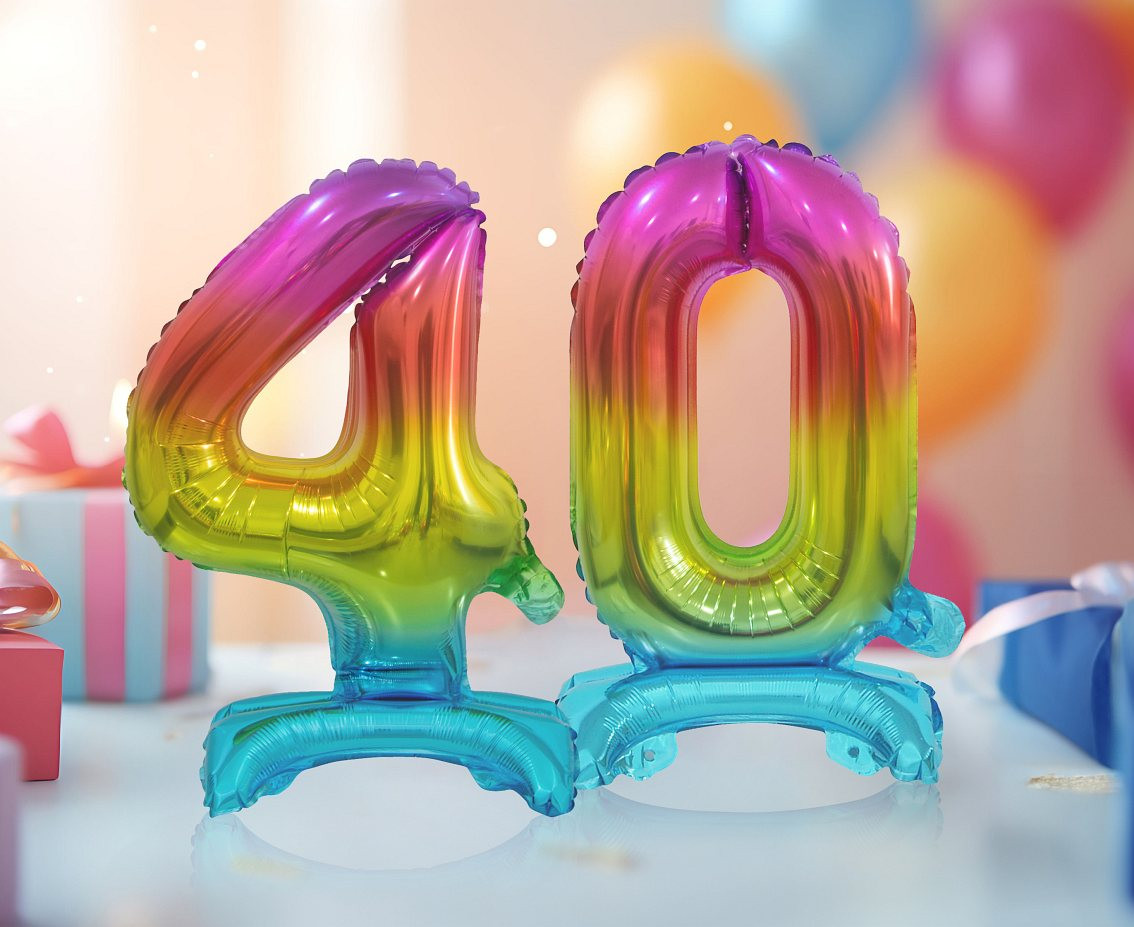 B&C foil balloon Standing digit 4, rainbow, 38 cm