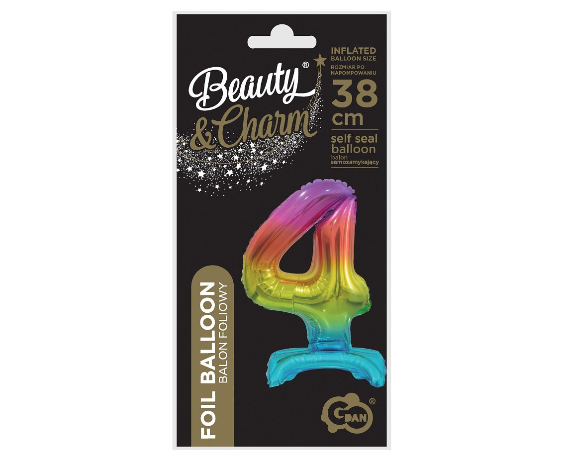 B&C foil balloon Standing digit 4, rainbow, 38 cm