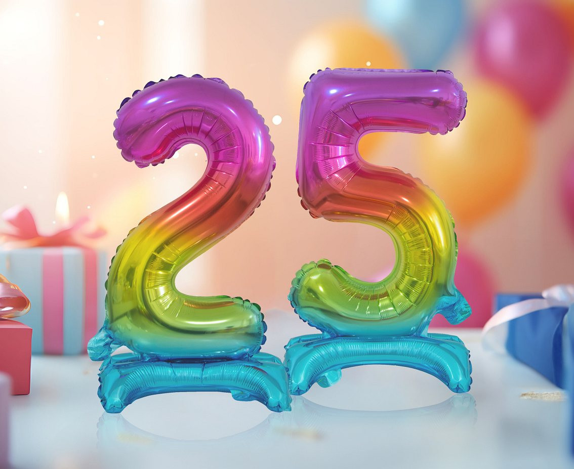 B&C foil balloon Standing digit 5, rainbow, 38 cm