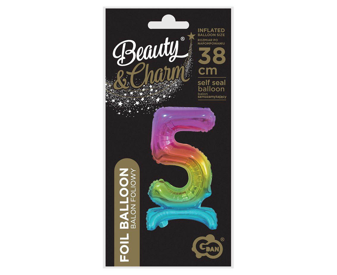 B&C foil balloon Standing digit 5, rainbow, 38 cm