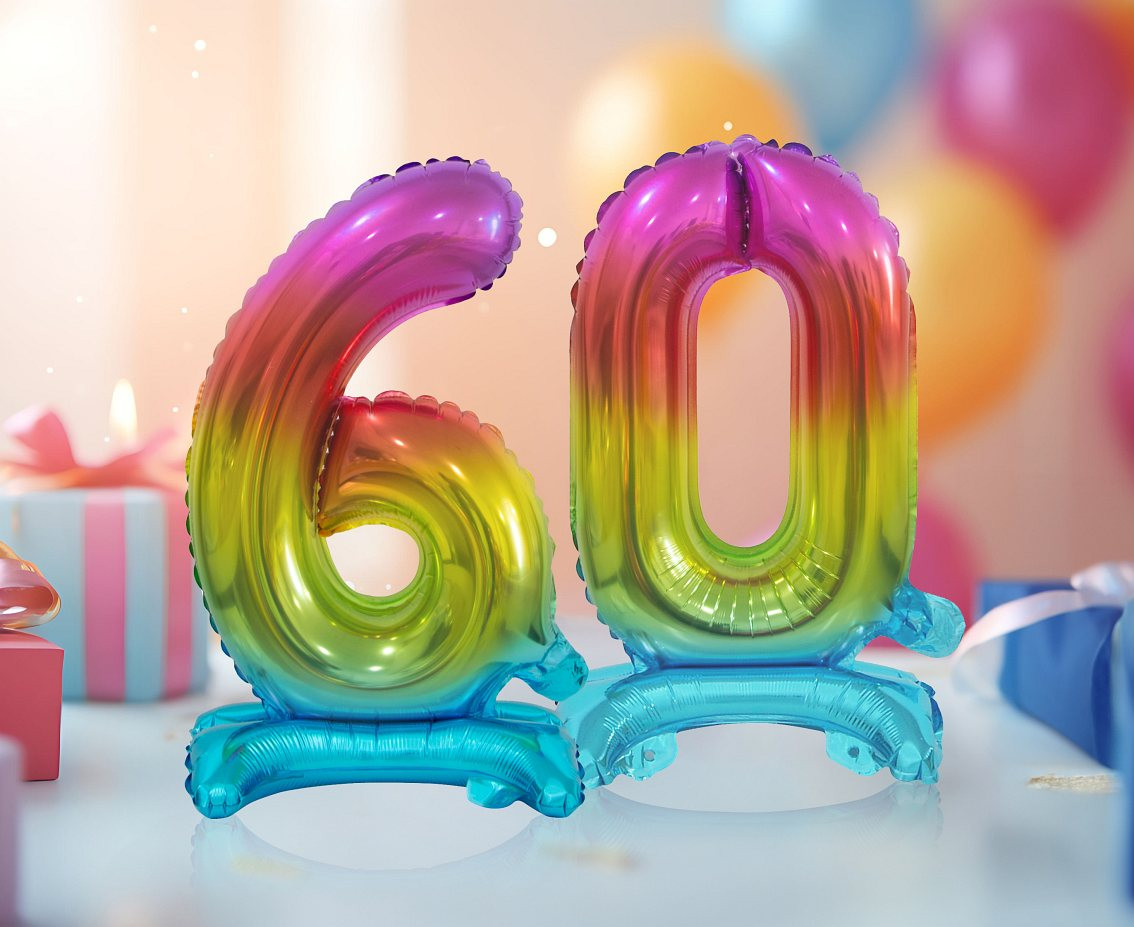 B&C foil balloon Standing digit 6, rainbow, 38 cm