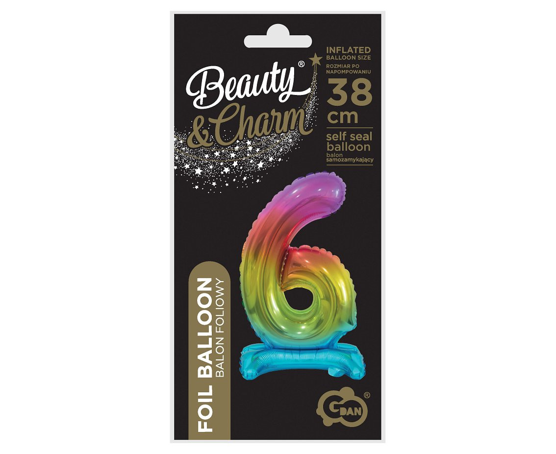 B&C foil balloon Standing digit 6, rainbow, 38 cm