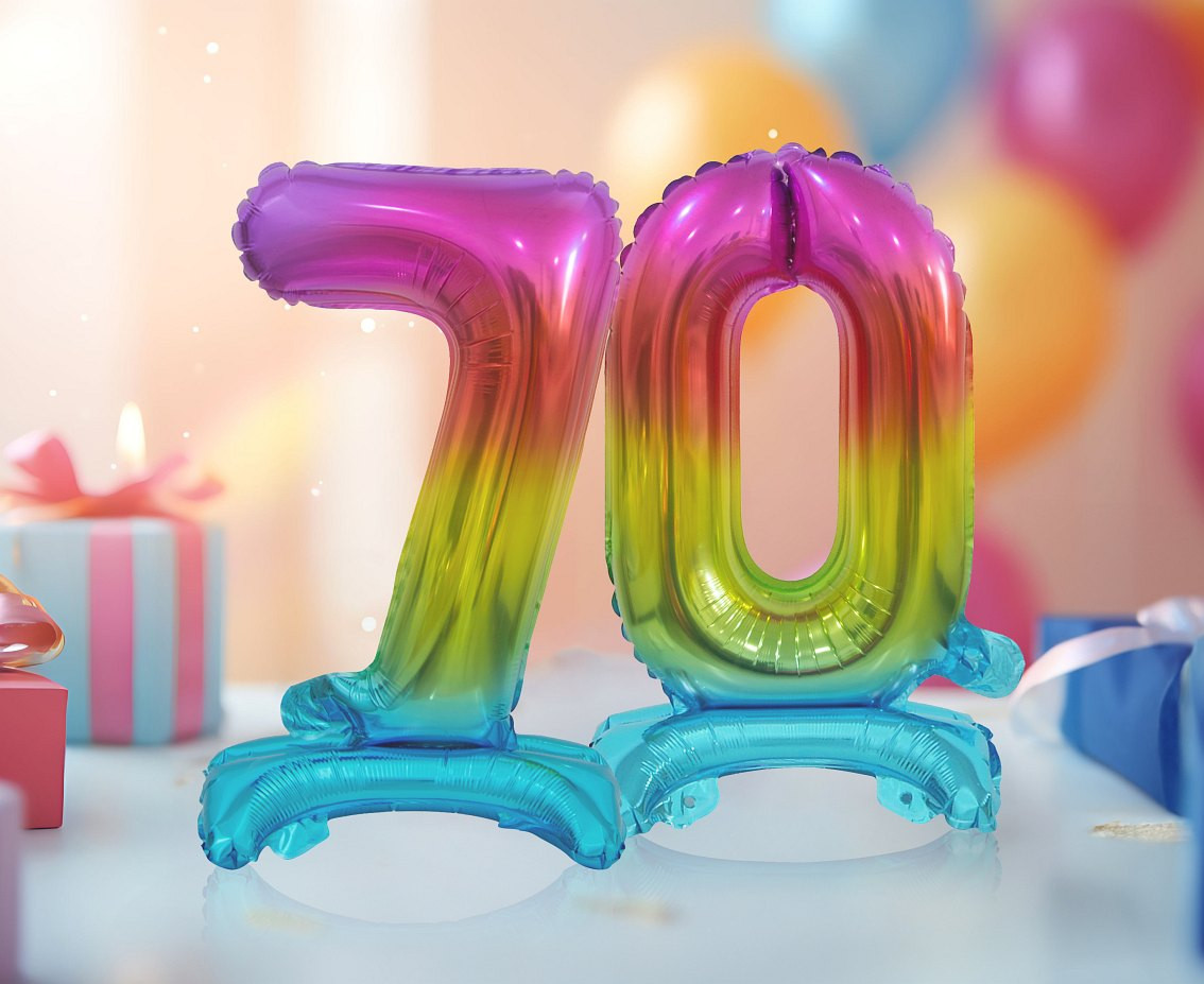 B&C foil balloon Standing digit 7, rainbow, 38 cm