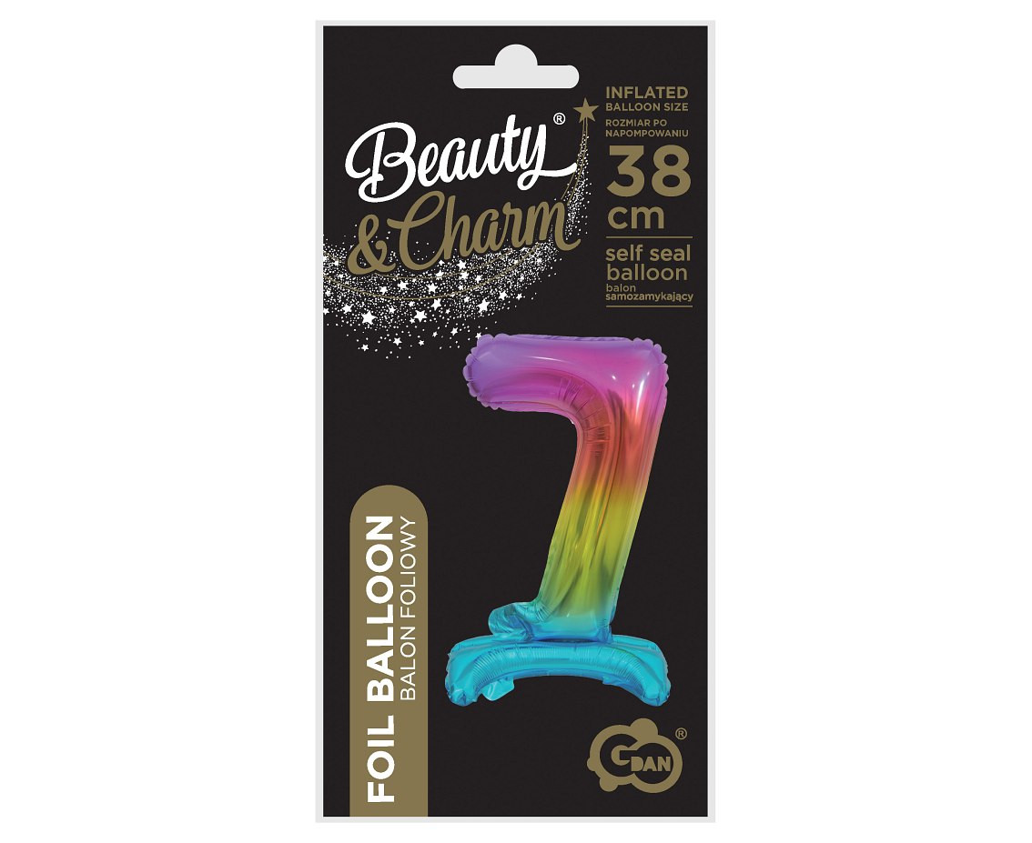 B&C foil balloon Standing digit 7, rainbow, 38 cm